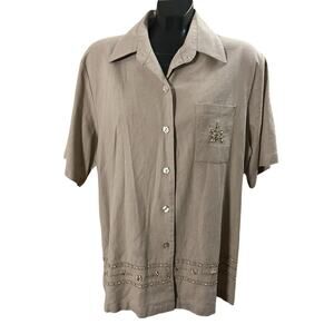 A.K.C. Vintage 1990s Embellished Linen Blend Button-Up Shirt – Beaded